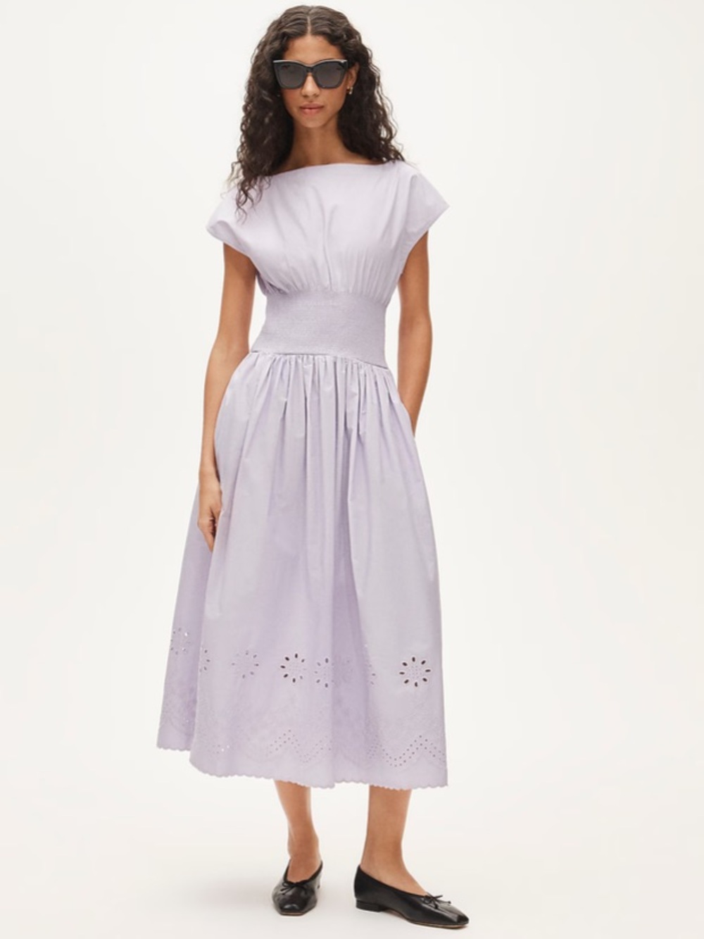 J crew lavender blush Smocked eyelet-hem dress in cotton poplin